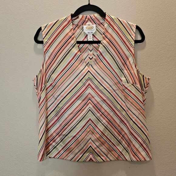 Talbots Silk Striped V-Neck Top Size 14 - Picture 1 of 3
